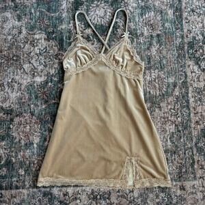 Beverly and Beck Velvet Mini Dress S Gold Lace Homecoming Romantic Coquette